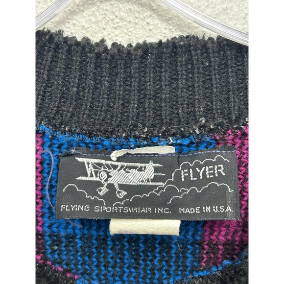 Vintage Flyer Sportswear Knit Sweater Men's Medium USA Made Cosby 80s 90s - Picture 3 of 4